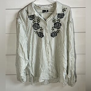 Cruel Denim Button-Up Shirt with Floral Embroidery